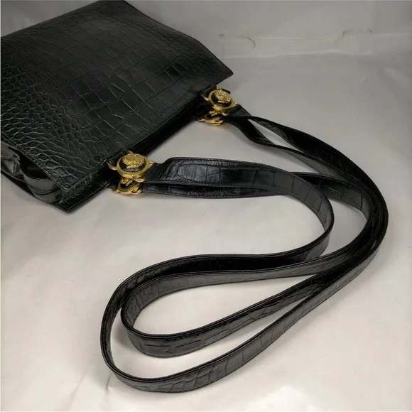 Versace Croc Embossed Leather Shoulder Bag - Picture 4 of 9